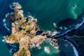 Manmade stairs in San Juan de Gaztelugatxe. Basque Country. Top view from drone.