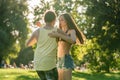 Mann turning woman while dancing Bachata in the sun Royalty Free Stock Photo