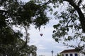 manned balloon flies over the city historic Tiradentes, interior of Minas Gerais