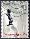 Manneken Pis Brussels in vintage stamp Royalty Free Stock Photo