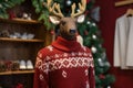 mannequin deer with red knitted christmas sweater AI generated