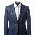 Mannequin Displaying Blue Textured Blazer with White Shirt and Handkerchief Royalty Free Stock Photo