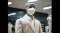 Mannequin Dressed In Trendy Clothes And Wearing A Face Mask