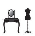 Mannequin and dressing table silhouette Royalty Free Stock Photo