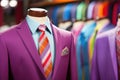 Mannequin in fashion boutique dressed in purple men\'s suit