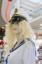 Mannequin girl blonde clothing for sailors with cap Royalty Free Stock Photo