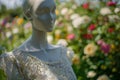 mannequin in lace summer dress, softfocus garden flowers