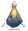 Mannequin with a long dress. Fashion illustration