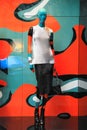 Mannequin in a modern colorful store window inspired by pop art