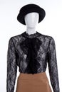Mannequin portrait with black blouse and hat. Royalty Free Stock Photo
