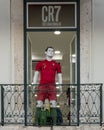 Mannequin of Portuguese professional footballer Christiano Ronoldo on a store window balcony in Lisbon.