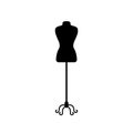 Mannequin silhouette. Black female figure for tailor, dressmaker, costumer. Isolated sewing element. Mannequin on wintage stand