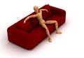 Mannequin Sitting On Red Sofa