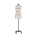 Mannequin, tailors dummy. Fabric women figure on rolling base, wheels. Female body shape, torso. Manikin on stand