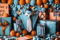 Mannequin with tie surrounded by Father's Day gifts, ideal for retail and celebration themes. Royalty Free Stock Photo