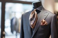 mannequin wearing a business suit with a silk scarf pocket square Royalty Free Stock Photo