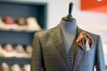 mannequin wearing a business suit with a silk scarf pocket square Royalty Free Stock Photo