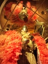 Mannequin wearing pink turkey feather costume belonging to Liberace
