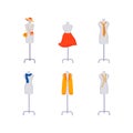 Mannequins with apparel flat color vector object set