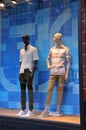 Mannequins in Department store window. Royalty Free Stock Photo