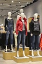 Mannequins in fashion shop, jeans and down jacket fashion Mannequins Royalty Free Stock Photo