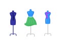 Mannequins with garment flat color vector object set