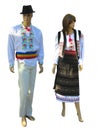 Mannequins in national traditional balkanic, moldavian, romanian costumes isolated over white