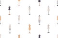 Mannequins, seamless pattern. Manikins, endless background. Fashion dummies, repeating sewing atelier print. Manequins