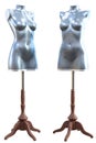 2 mannequins on stands - silver angled