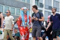 Young woman dressed up with `Hatsune Miku` cosplay from software voicebank `Vocaloid` in Mannheim during anual anime and manga con