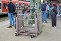 Mobile wheelchair access ramp and platform at German trains tation