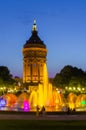 Mannheim, Germany. June 16th 2013. View on Friedrichsplatz and Woter Tower Wasserturm with water and lights games