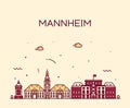 Mannheim skyline Germany vector city linear style