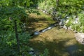 Small river in the Manoir Papineau national historic park in Montebello Royalty Free Stock Photo