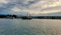 Manokwari, August 13 2023, Tourist wooden boat anchored in Sawibu bay, Manokwari