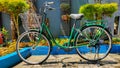 Manokwari, January 26 2023, a green onthel bicycle parked in the office yard