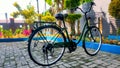 Manokwari, January 26 2023, a green Onthel bicycle parked in the yard