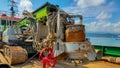 Manokwari, November 19 2023, heavy equipment is loaded on the LCT ship