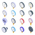 Manometer icons set, isometric style