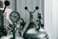 Manometer on iron machine vat, brewery equipment, beer manufacturing technology