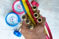 Manometer Pressure Gauge pipe red,blue,yellow plug brass close u