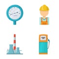 Manometer, worker oilman, fuel refueling, oil factory. Oil industry set collection icons in cartoon style vector symbol