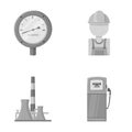 Manometer, worker oilman, fuel refueling, oil factory. Oil industry set collection icons in monochrome style vector
