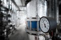 Manometer. working pipe pressure sensor. Selective focus