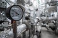 Manometer. working pipe pressure sensor. Selective focus Royalty Free Stock Photo