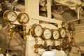 Manometers inside of submarine. Royalty Free Stock Photo