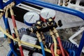 Manometric manifold. The hoses are connected to pressure gauges