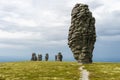 Manpupuner rock formations. Weathered stone pillars. Famous nature landmark of Ural mountains, Komi Republic, Russia