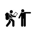 Mans asking direction backpacker icon. Element of pictogram adventure illustration