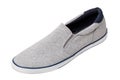 Mans gray shoes. Close-up of a single gray sneaker or sport shoe isolated on a white background. Elegant and trendy mens footwear